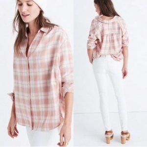 Madewell Pink Cream Plaid Long Sleeve Size Small